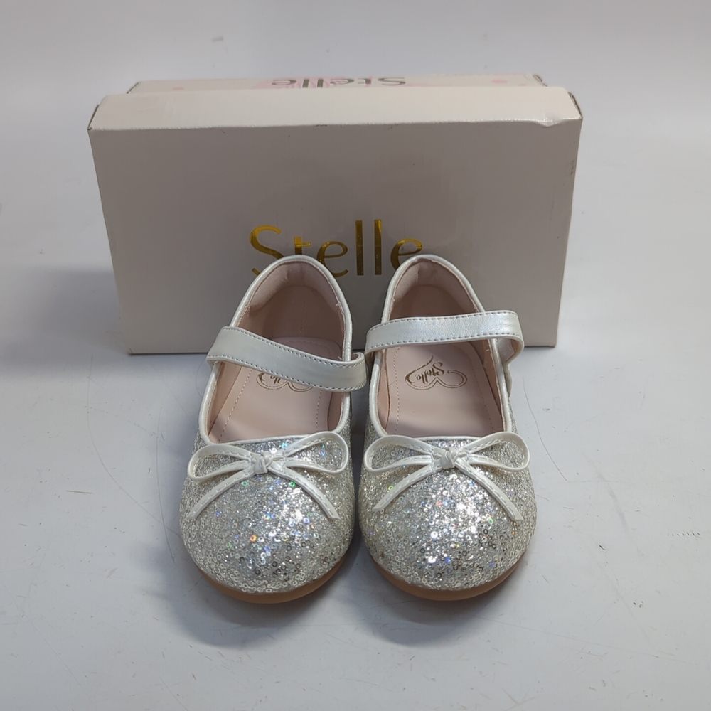 Stelle Girls Classic Glitter Mary Jane Bows Flats Party Shoes US 11ML Silver